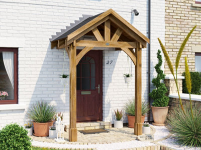 Dunster House Wooden Porch Canopy Kit X 1.5M Door Shelter - Thunderdam Full Height 2 Post 2M