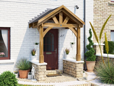Dunster House Wooden Porch Canopy Kit X 1.5M Pressure Treated Door Shelter Thunderdam Half Height 2 Post 2M
