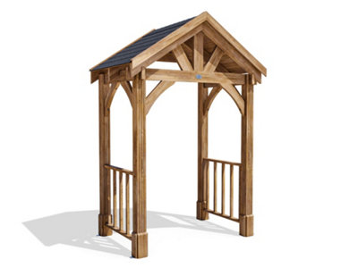 Dunster House Wooden Porch Canopy Kit 2M X 1.5M Pressure Treated Door Shelter With Balustrades - Thunderdam