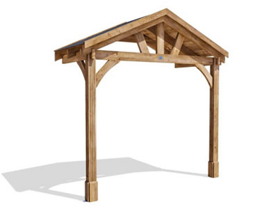 B&Q -  Wooden Porch Canopy Kit 3M X 1.5M Pressure Treated Full Height 2 Post Black Shingles Thunderdam
