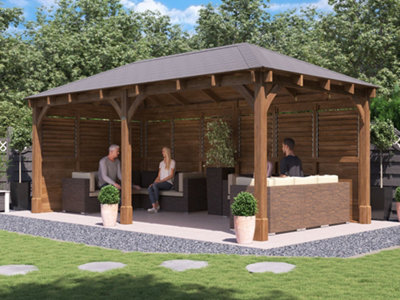 Dunster House Wooden Gazebo Kit Louvre Wall  6M X 3M With Roof Shingles Leviathan from B&Q