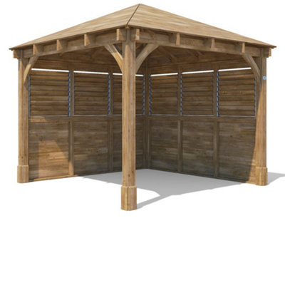 Dunster House Wooden Gazebo 3M X 3M Kit Louvre Wall Heavy Duty Garden Shelter Roof Shingles Leviathan from B&Q