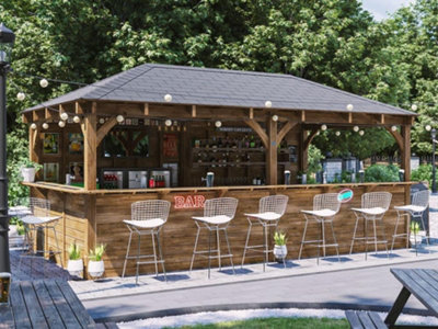 Dunster House Garden Bar Wooden Outdoor Bar Gazebo Full Length Counter 6M X 3M Roof Shingles Leviathan from B&Q