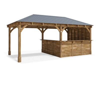 Dunster House Dunster Wooden House Garden Bar 6M X 3M Roof Shingles Outdoor Pub Shed With Counter Leviathan Side Wall from B&Q