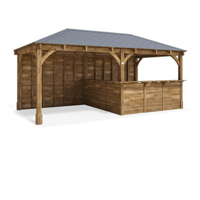 Dunster House Garden Bar 6M X 3M Wooden Outdoor Pub Shed Leviathan Back Wall Black Shingles Included from B&Q