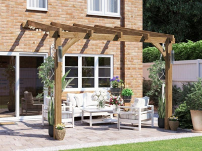 Dunster House Wooden Lean To Pergola Kit 3M X 3M Wall Mounted Garden Plant Frame Leviathan from B&Q