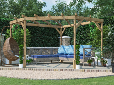 Dunster House Wooden Corner Pergola Kit 3M X 3M Utopia Diamond (W10' X D10') from B&Q