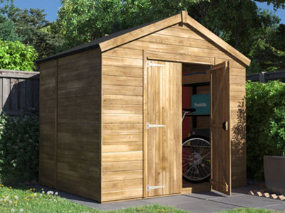 Dunster House Bike Shed 2.4 X 1.8M (8' X 6') 12mm Walls Wooden Garden Building Overlord Apex Roof-30177 