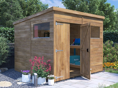 Dunster House Bike Shed Storage Garden Building 2.4 X 2.4M (8'x8') 15mm Walls Overlord Pent Roof And Window