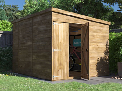 Dunster House Wooden Shed Garden Storage 2.4 X 3M (8' X 10') 15mm WallsPressure Treated TimberPent RoofOverlord Modular from B&Q