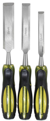 DEKTON 3Pc Wood Chisel Set Woodworking Carpentry Bevel Edge Cut Carving 13mm 19mm 25mm from B&Q
