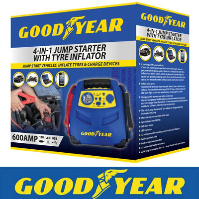 Vivo Goodyear 4-In-1 Car Battery Jump Starter Tyre Inflator Quick Charger Power Bank from B&Q