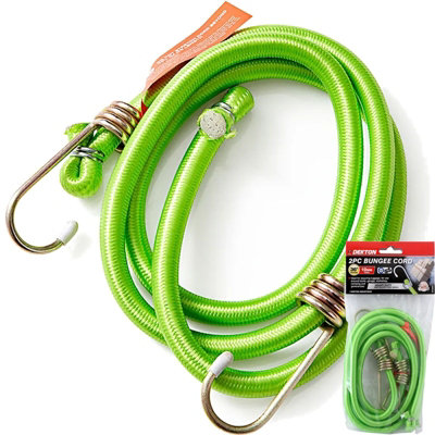 Dekton 10mm Elastic Stretch Bungee Cords Hooks Cables Tie Down Rope 2Pc 36" from B&Q