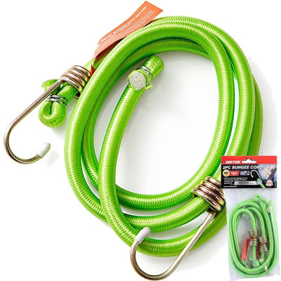 Dekton 10mm Elastic Stretch Bungee Cords Hooks Cables Tie Down Rope 2Pc 40" from B&Q