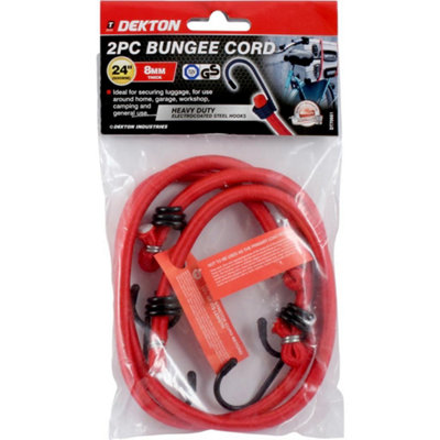 Dekton 2Pc 8mm Thick Elastic Stretch Bungee Cords Hooks Tie Down Straps Rope 24" from B&Q