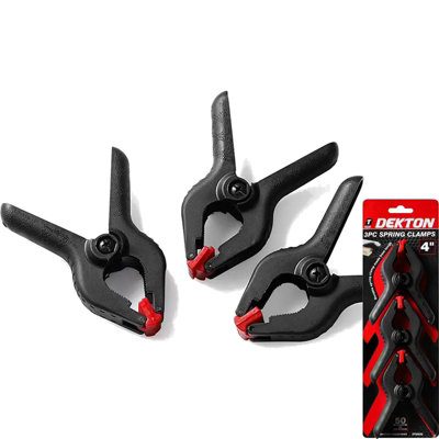 Dekton Spring Quick-Grip Wood Work Carpentry Plastic Clamp 4" 50mm Jaw 3Pc from B&Q