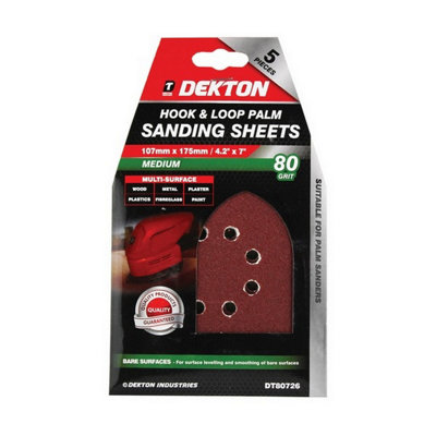 Dekton Dt80726 Hook & Loop Palm Sanding Sheets 107mm X 175mm 80G from B&Q