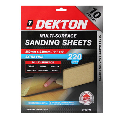 Dekton Dt80776 10Pc Multi-Surface Sanding Sheets 280mm X 230mm Extra Fine 220 Grit from B&Q