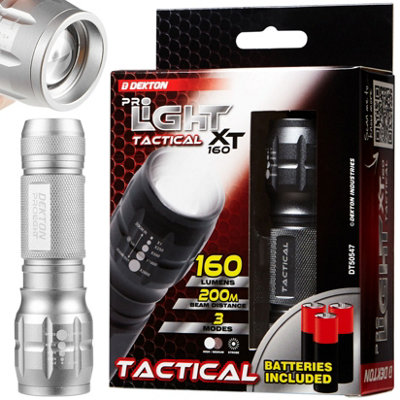 B&Q -  Pro Light Tactical Xt 160 Cob Led Torch 160 Lumens 200M Range & Batteries