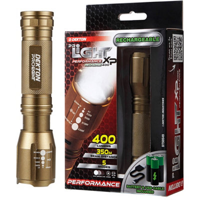 Dekton Pro Light Gold Xp Cob Led Torch 400 Lumens 350M Rechargeable Batteries from B&Q