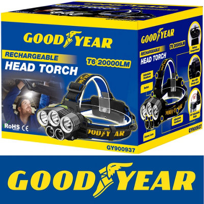 Goodyear Head Light Torch Lamp Headlamp Cree Led Rechargeable Flashlight 20000Lm from B&Q