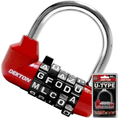 Dekton 60mm 5 Digit U Type Zinc Alloy Combination Security Padlock Steel Shackle from B&Q