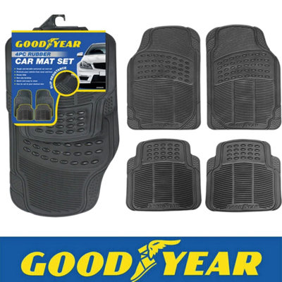 Goodyear 4Pc Heavy Duty Car Mat Rubber Carpet Set Universal Fit Non-Slip Backing from B&Q