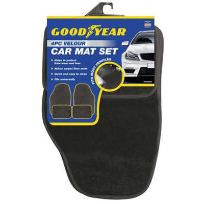 Goodyear 4Pc Luxury Velour Car Mat Set Universal Fits Non-Slip Easy To Clean from B&Q