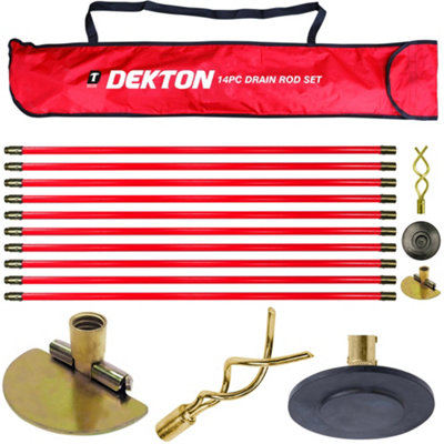 DEKTON Pro 30Ft Drain Rod Set Kit Plunger Worm Scraper Cleaning Rods Rodding Carry Bag from B&Q