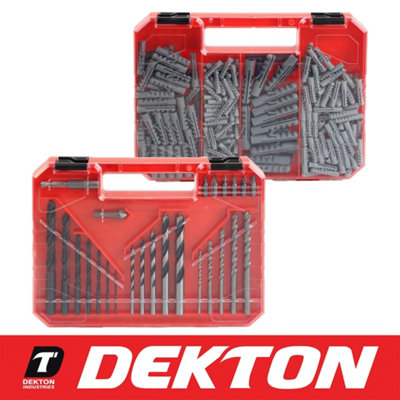 DEKTON 300Pc Hss Wood Masonry Drill Screwdriver Bit And Wall Plugs Bit Holder Case Set from B&Q