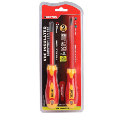Dekton Vde Insulated Screwdriver Set Electrician Magnetic Tips Phillips Flat2Pcs Screwdriver Set from B&Q