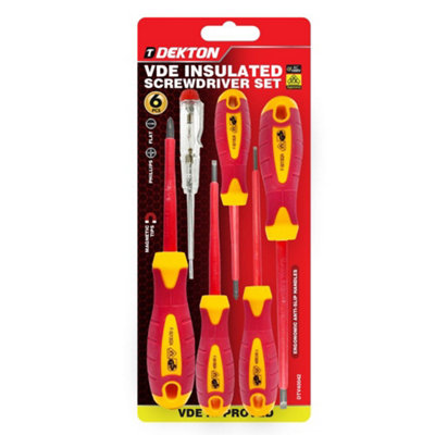 Dekton Vde Insulated Screwdriver Set Electrician Magnetic Tips Phillips Flat6Pcs Screwdriver Set from B&Q