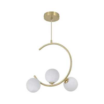 B&Q -  Gold Crescent Shaped Pendant Light With Three Glass Spheres350mm DiameterG9 Base
