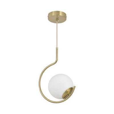 B&Q -  Gold Hook Shaped Pendant Light With Glass Sphere200mm DiameterE27 Base