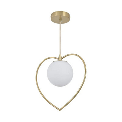 B&Q -  Gold Heart Shaped Pendant Light With Glass Sphere320mm DiameterE27 Base