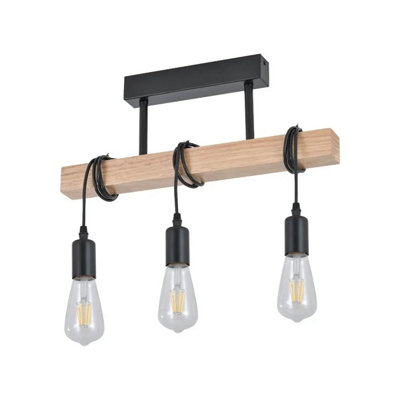 Simple Lighting Wooden 3 Light Industrial Style Pendant Light With E27 Base500mm Length from B&Q
