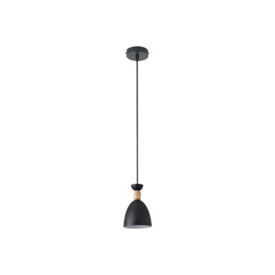 B&Q -  Black Cone E27 Pendant Light With Wood Detail And 1 Metre Cable