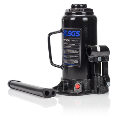 Sgs 15 Tonne Pro Hydraulic Bottle Jack, Heavy Duty W/ 150Mm Stroke, Up To 460Mm