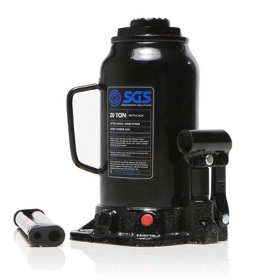 Sgs 20 Tonne Hydraulic Bottle Jack - Heavy Duty Steel, Wide Base, 150Mm Stroke