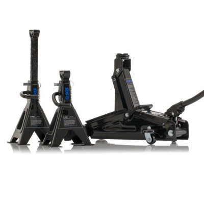 B&Q -  2T Car Trolley Jack W/ 2X 2Tonne Ratchet Axle Stand Set130mm345mm Range