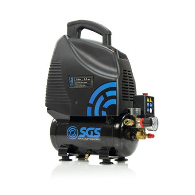 Sgs 6 Litre Portable Air Compressor, Oil Free 1.5Hp 5.7Cfm 115Psi, Electric 230V