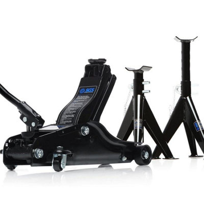 B&Q -  2 Tonne Low Entry Trolley Floor Jack & 3 Tonne Steel Axle Jack & Stand Set