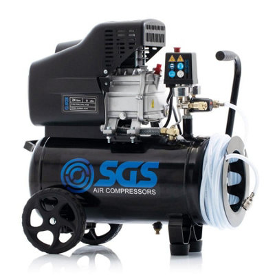 Sgs 24L Air Compressor W/ Integrated Hose ReelDual Outlet 2.5Hp 9.5Cfm Compact from B&Q