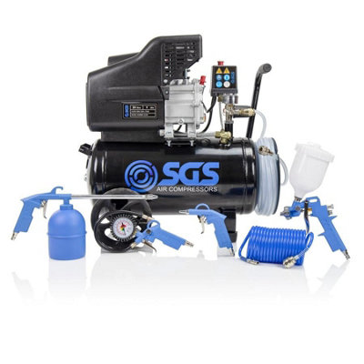 B&Q -  24L Air Compressor W/ Integrated Hose Reel & 5Pc Air Tool Kit2.5Hp 9.5Cfm