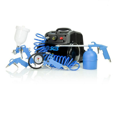B&Q -  6L Mini Air Compressor 1.5HpOil FreeDirect Drive & 5 Piece Air Tool Kit
