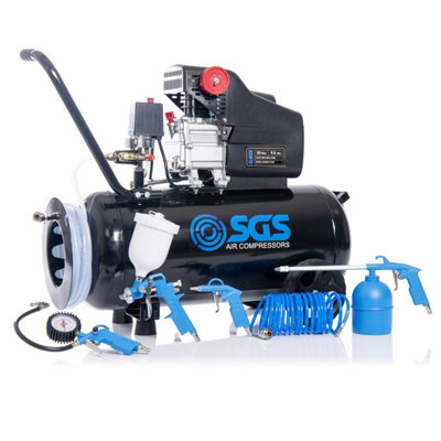 Sgs 50L Air Compressor W/ Integrated Hose Reel & 5 Piece Tool Kit9.5Cfm 2.5Hp