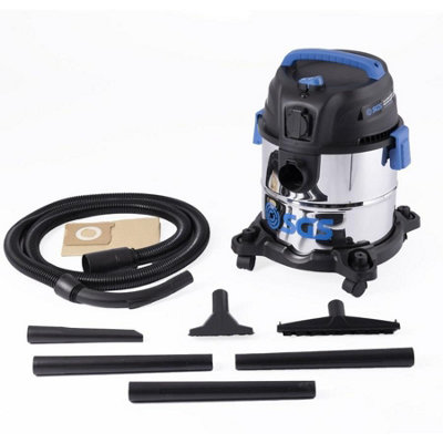 B&Q -  20 Litre Stainless Steel Workshop Wet And Dry Vacuum With Power Tool Adapter