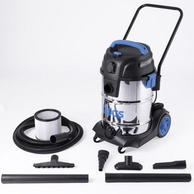 B&Q -  40 Litre Stainless Steel Workshop Wet And Dry Vacuum With Power Tool Adapter