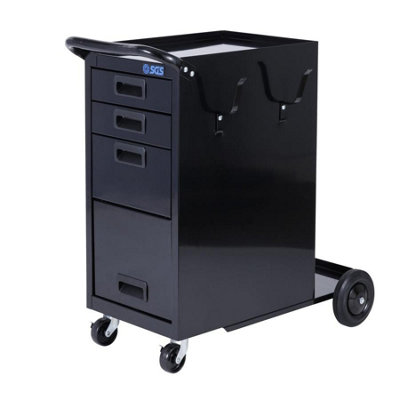 B&Q -  Welding Cart 3 Drawer Mobile Cabinet Tough Steel Rack For Gas Handle & Hooks