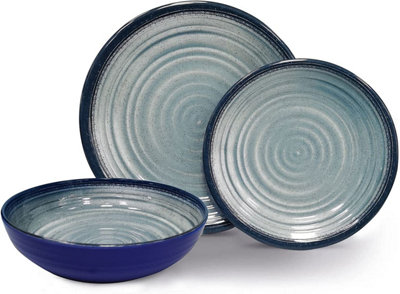 Vanilla Leisure Amalfi 12 Piece Plate And Bowl Melamine Dinner Set For Caravan & Camping